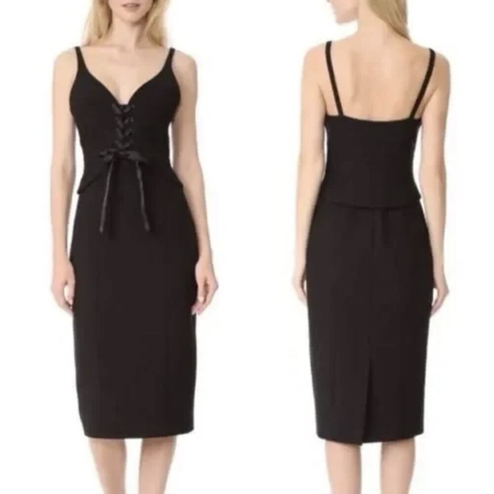 CINQ A SEPT Black Demia Bustier Corset Lace Up Lined Midi Dress Size 2